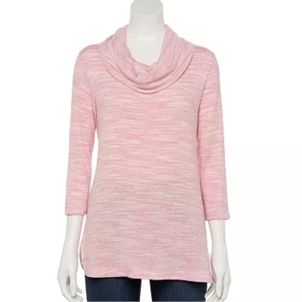 Croft & Barrow 3/4 Sleeve Cowlneck Top Pink and white NWT Size: PM